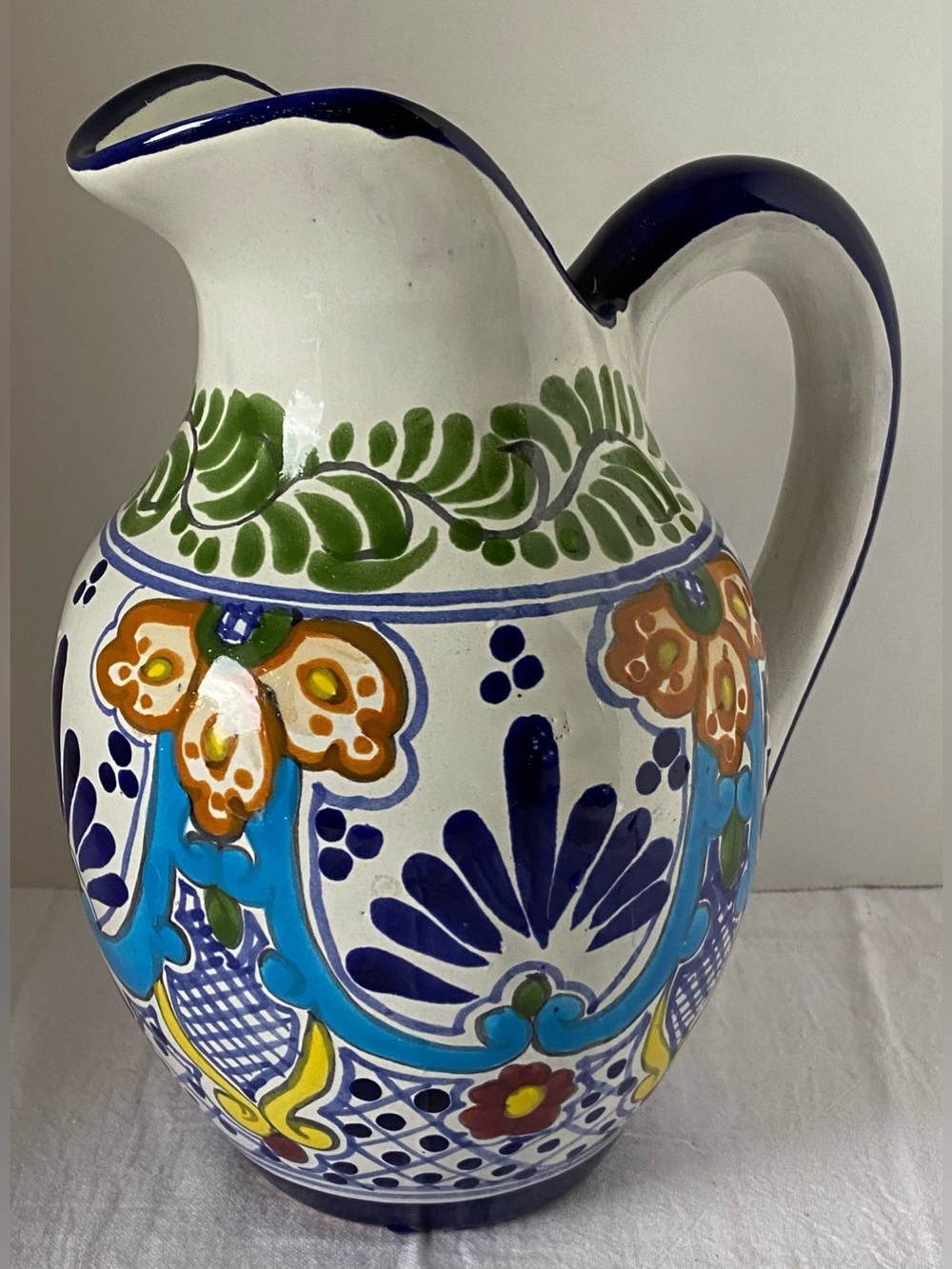 Talavera Pitcher Folk Art Multicolor Mexican Hand Painted Pottery Kitchen 10-12"